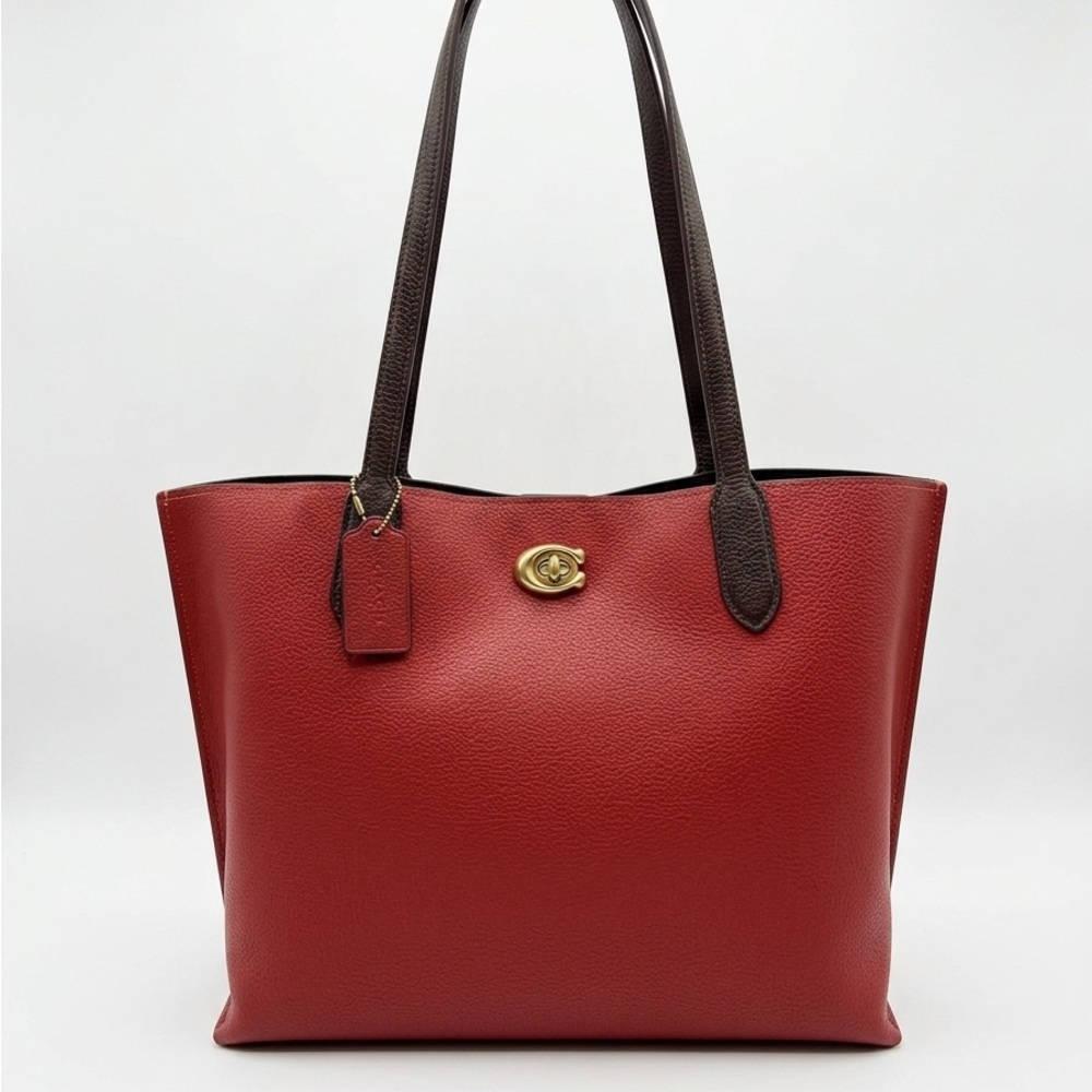 Coach Willow Pebbled Leather Turnlock Red Colorblock Tote
